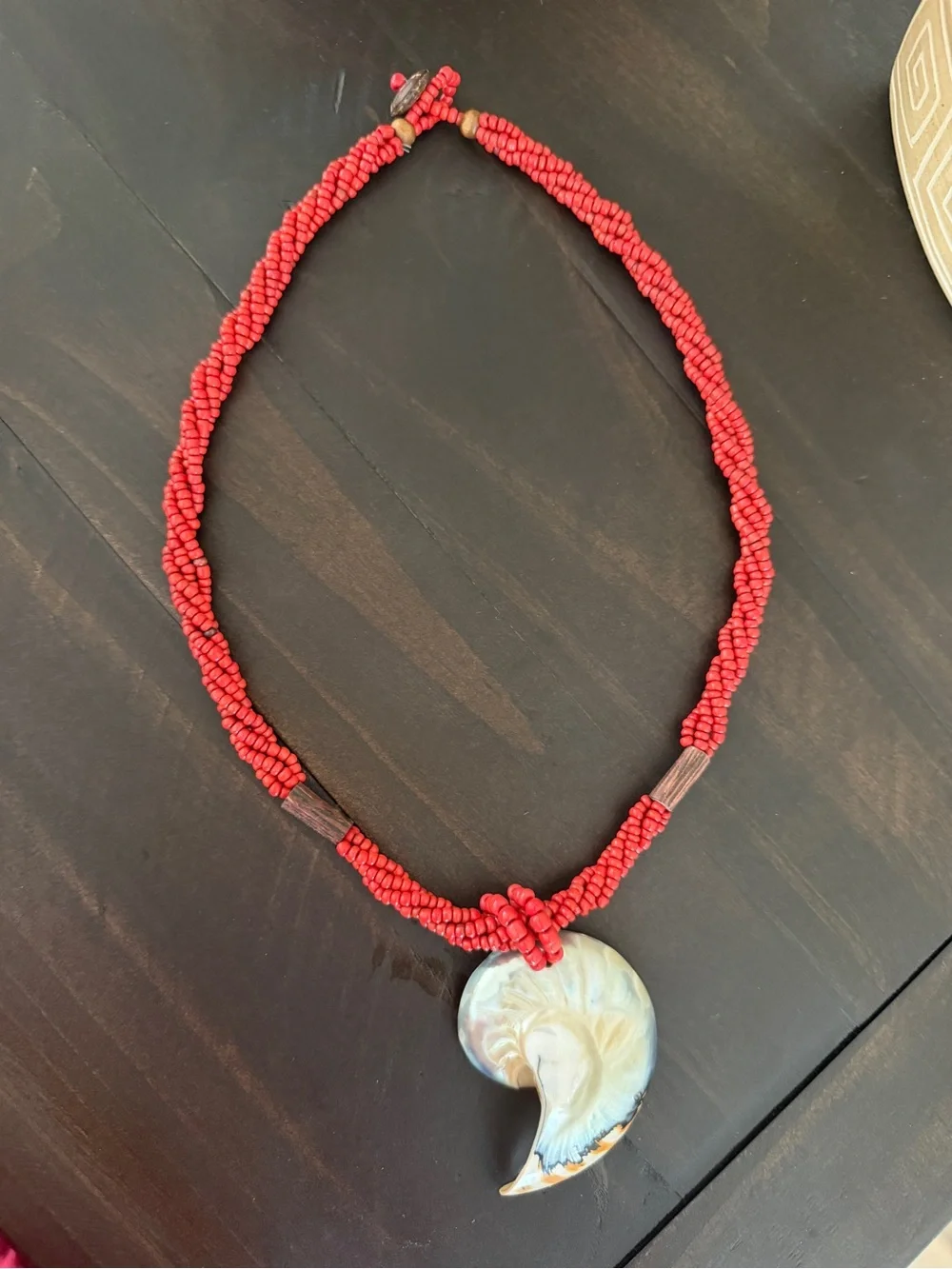 Handmade Boho Red Coral Beaded Shell Pendant Necklacei Good quality